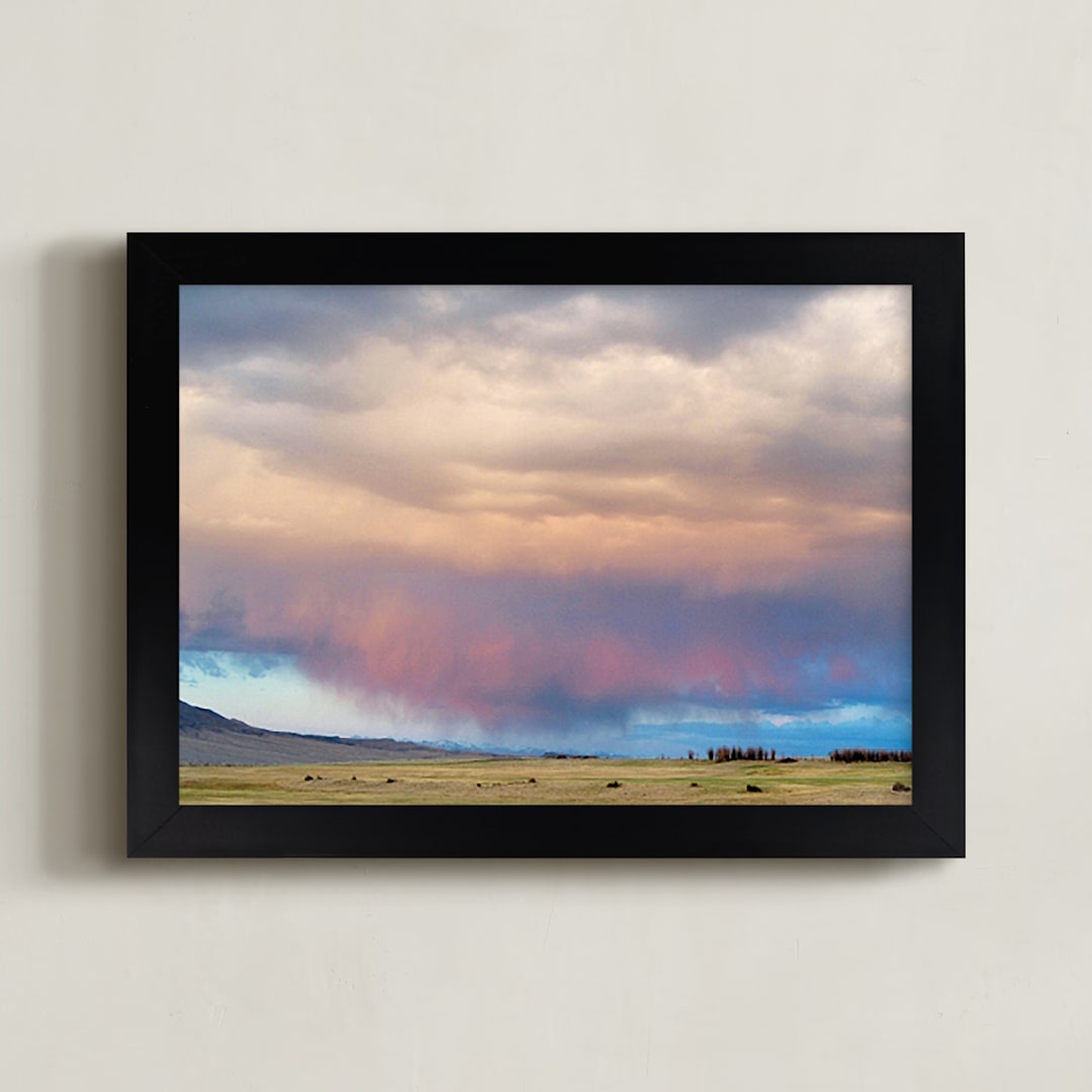 "Sweeping Skies" - Art Print in Blush and blue by Abby Ehntholt - Framed
