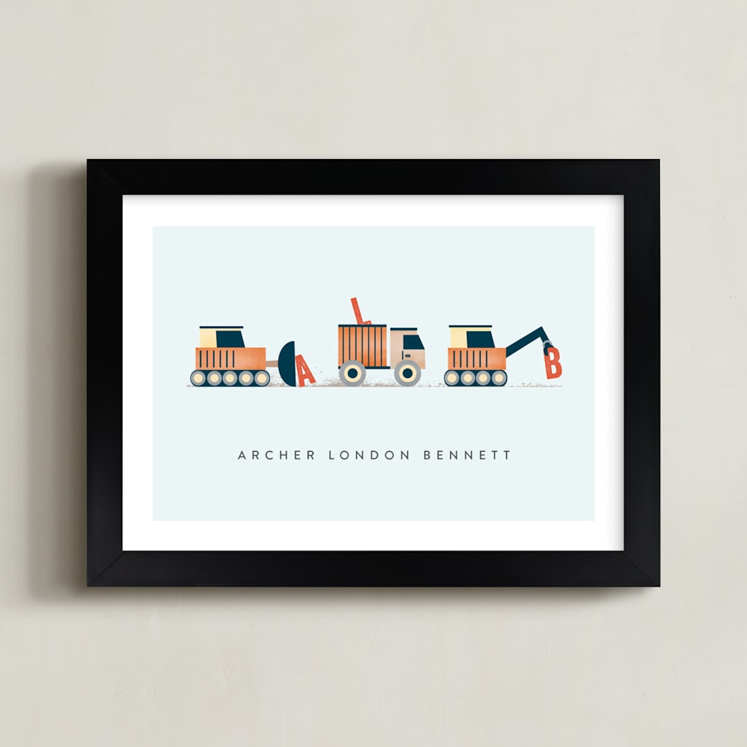 "Trucker Monogram" - Personalized Art Print in Tangerine by Erica Krystek - Framed