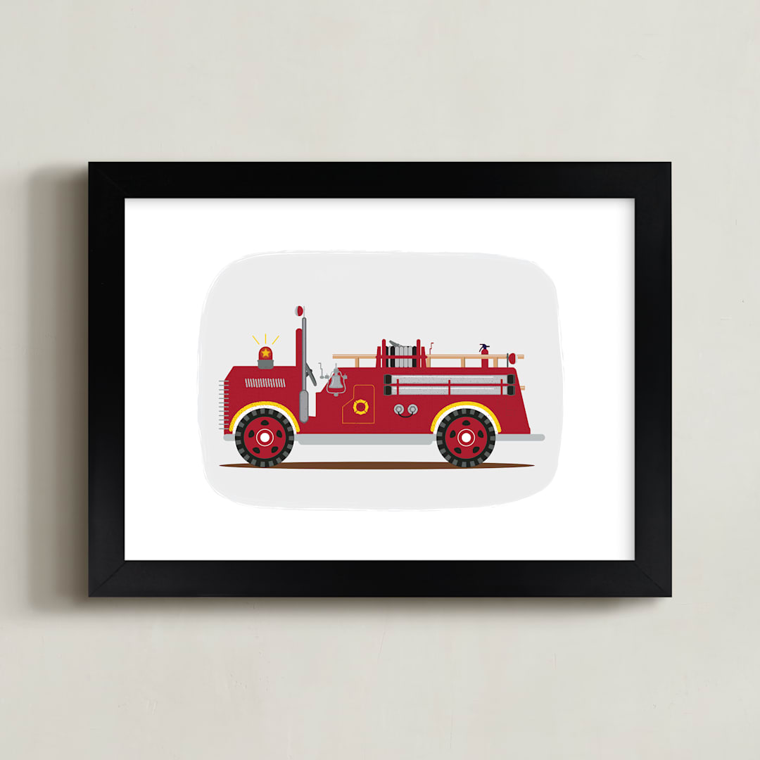 "Red Fire Truck #2" - Art Print in Vintage Engine red by Rebecca Marchese - Framed