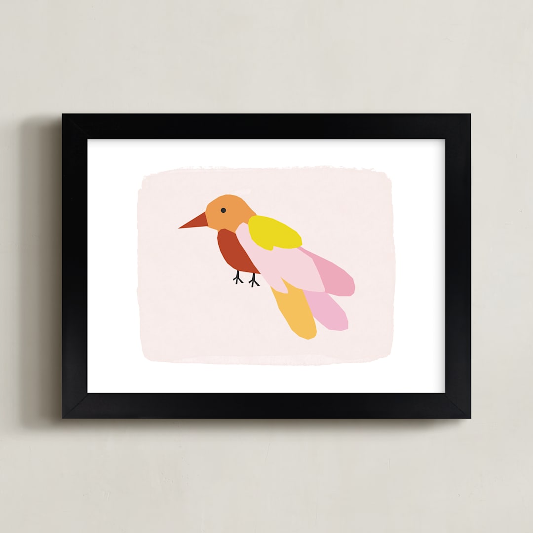 "Bird No. 2" - Art Print in Bubble Gum by Morgan Kendall - Framed
