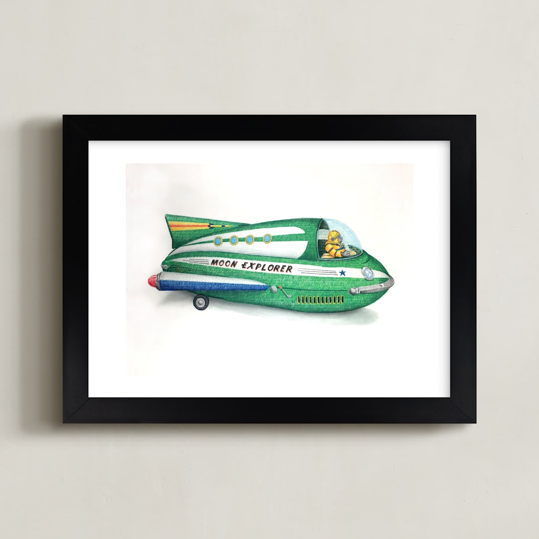 "Moon Explorer" - Art Print in emerald green by Ed Hogan - Framed
