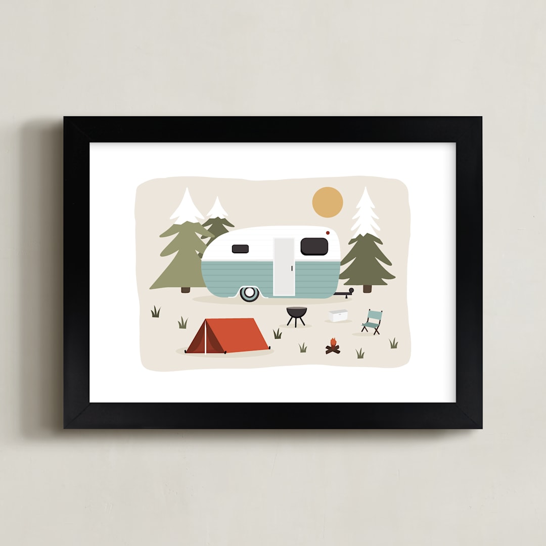 "Happy Camper" - Art Print in Toasted Marshmallow by Christie Garcia - Framed