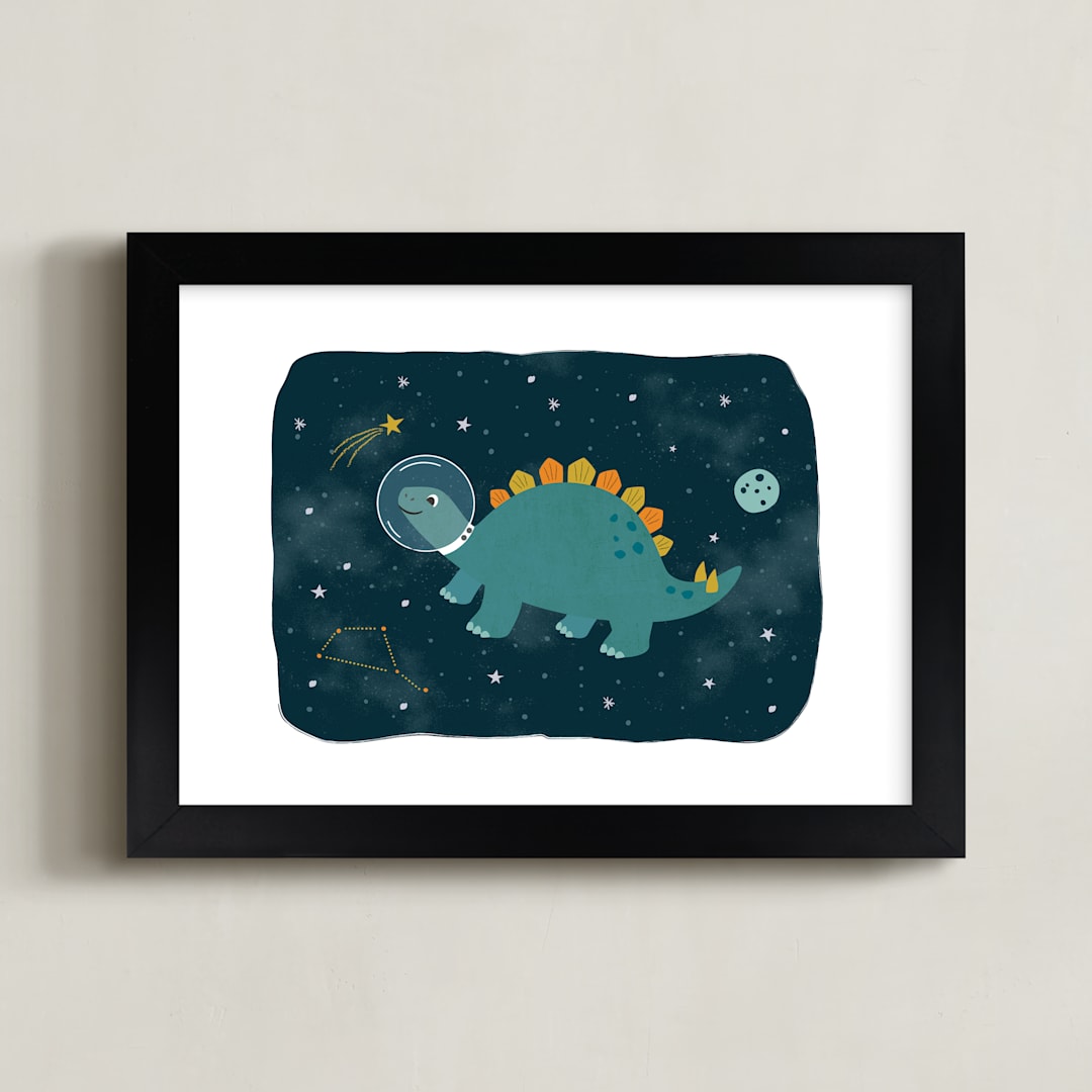 "Dinos in space 2" - Art Print in Jurassic by Annie Holmquist - Framed