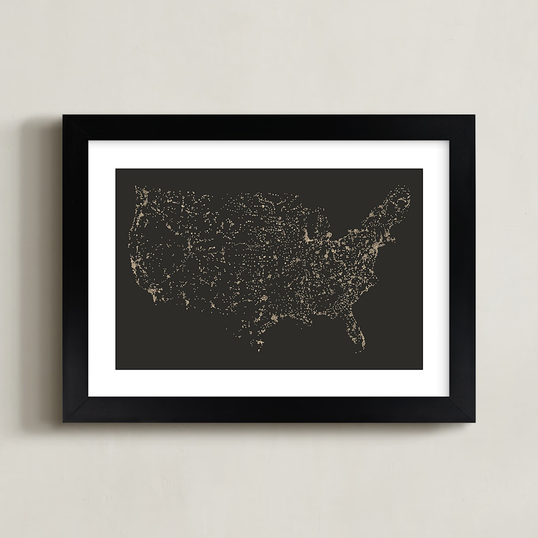 "USA Night Sky Map" - Art Print in Midnight by Jessie Steury - Framed