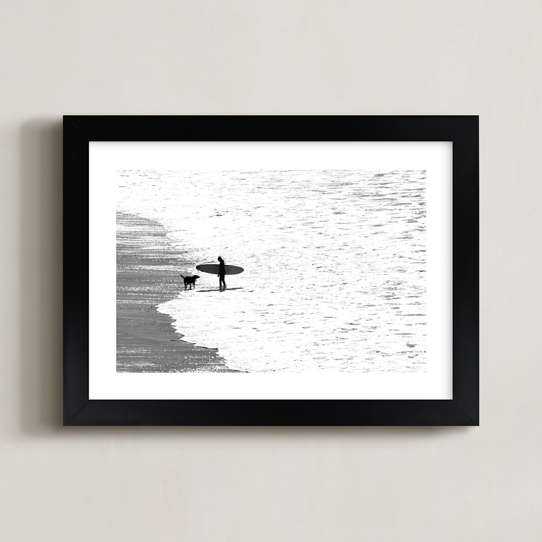 "Beach Dog" - Art Print in Pebble by Leslie Le Coq - Framed