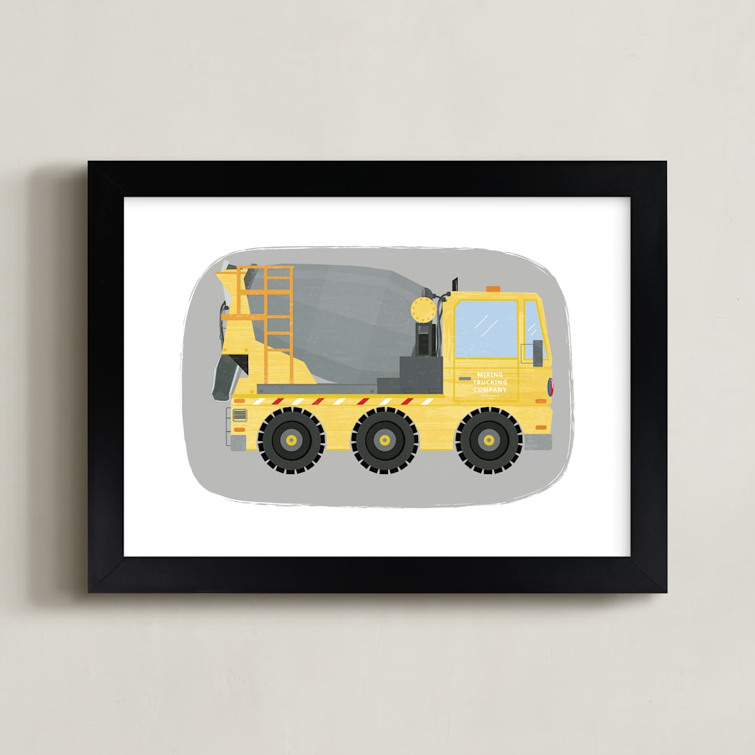 "The Cement-Mixer Truck" - Art Print in Mixer Yellow by Rebecca Marchese - Framed