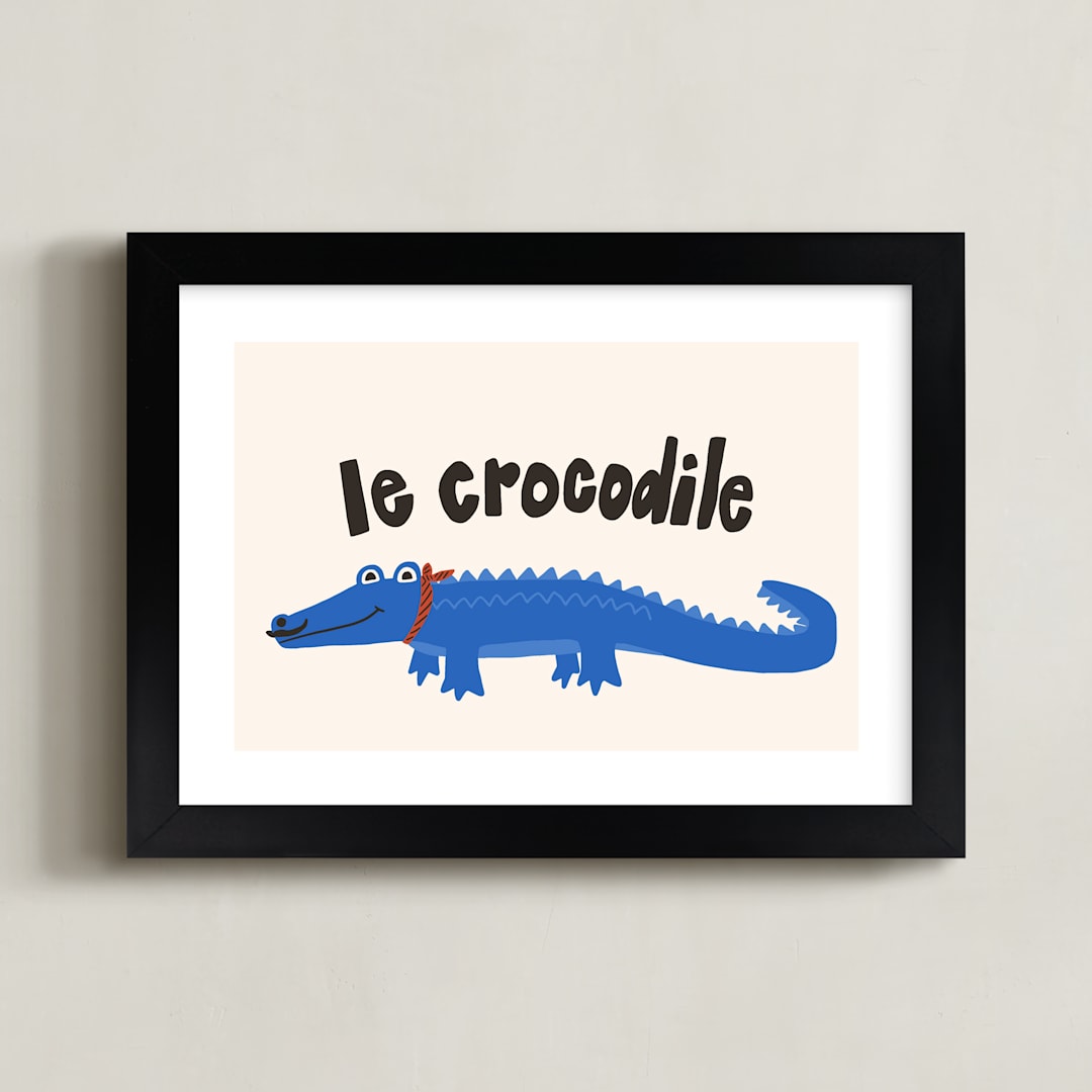 "French Crocodile" - Art Print in Cobalt by Morgan Kendall - Framed