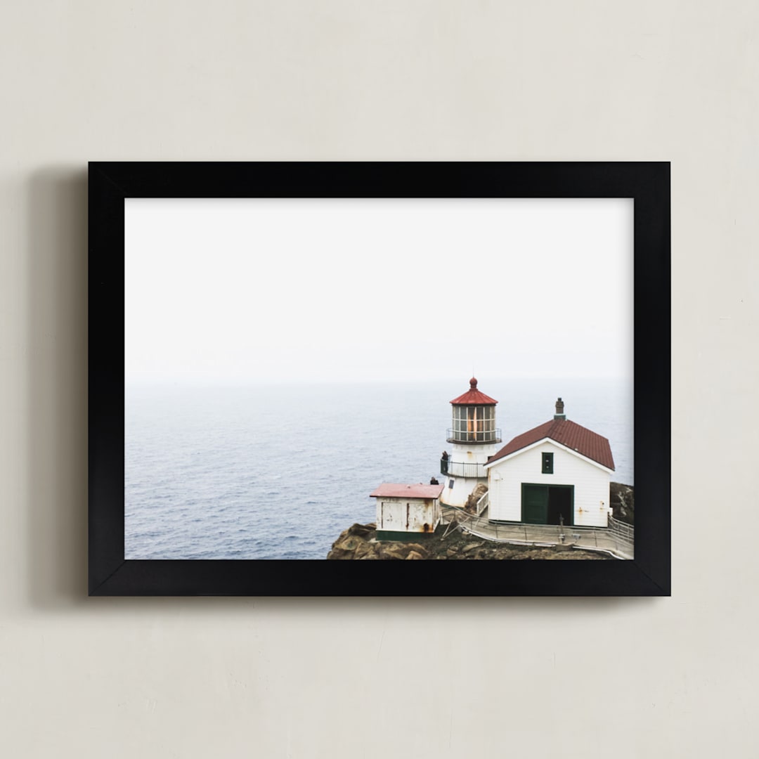 "The Lighthouse" - Art Print in Ocean Blue by Annie Montgomery - Framed