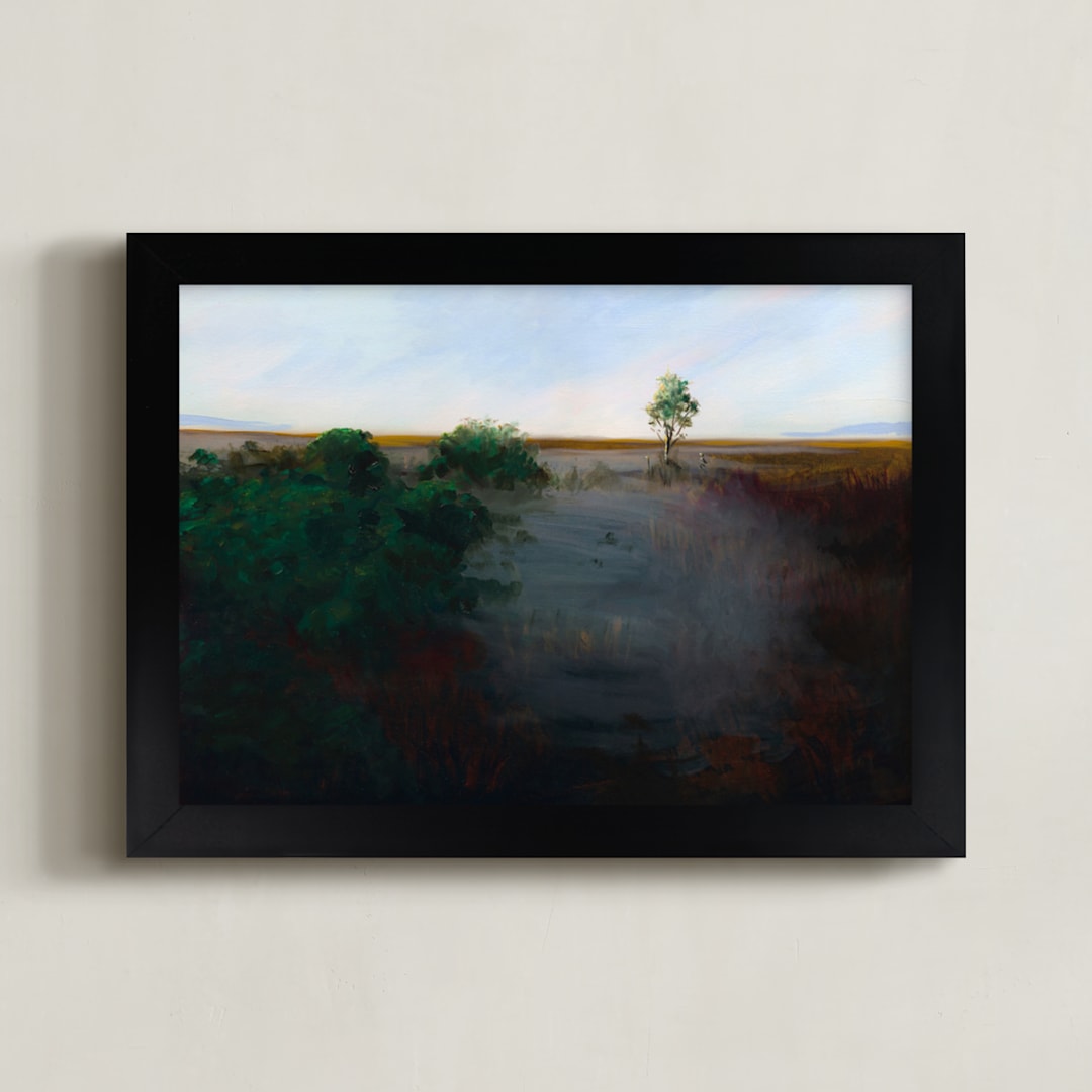 "Misty Shoreline" - Art Print in Shadow Green by Robert Deem - Framed
