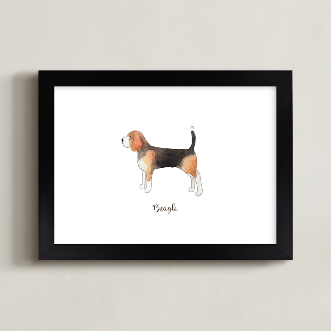 "Beagle" - Art Print in Light Brown by Megan Kelso - Framed