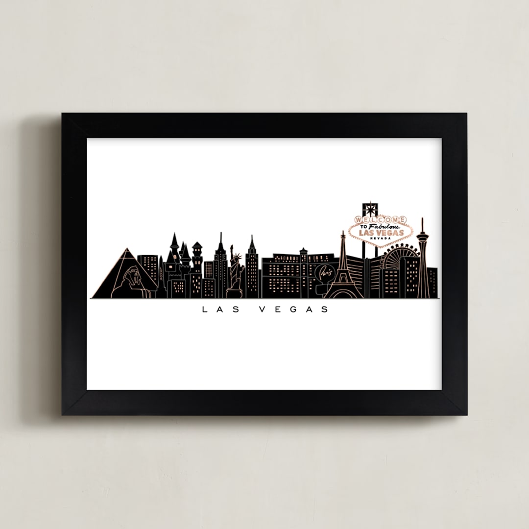"Las Vegas Cityscape" - Art Print in Black by Hooray Creative - Framed
