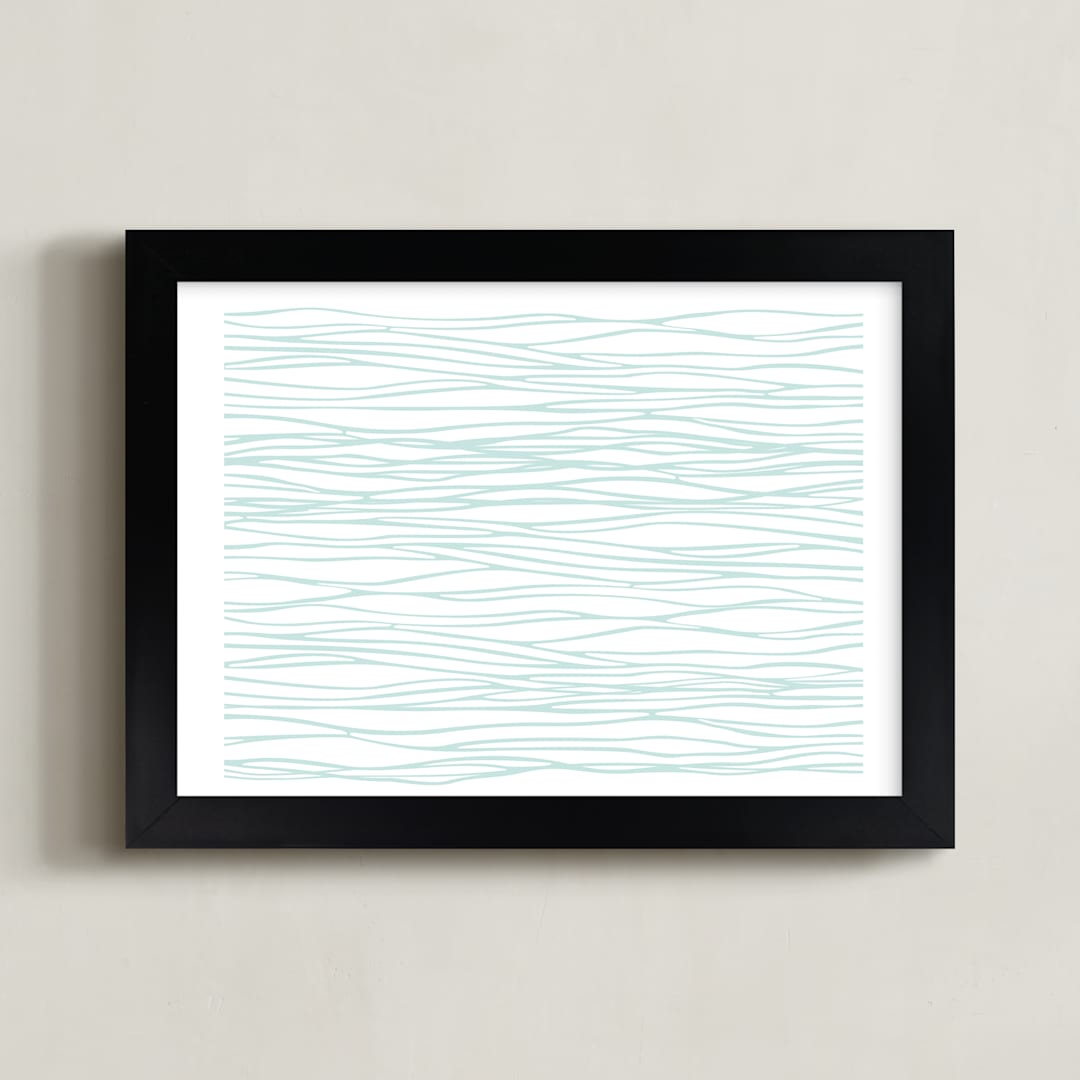 "Washed Waves " - Art Print in Sea Blue by Lisa Samartino Design - Framed