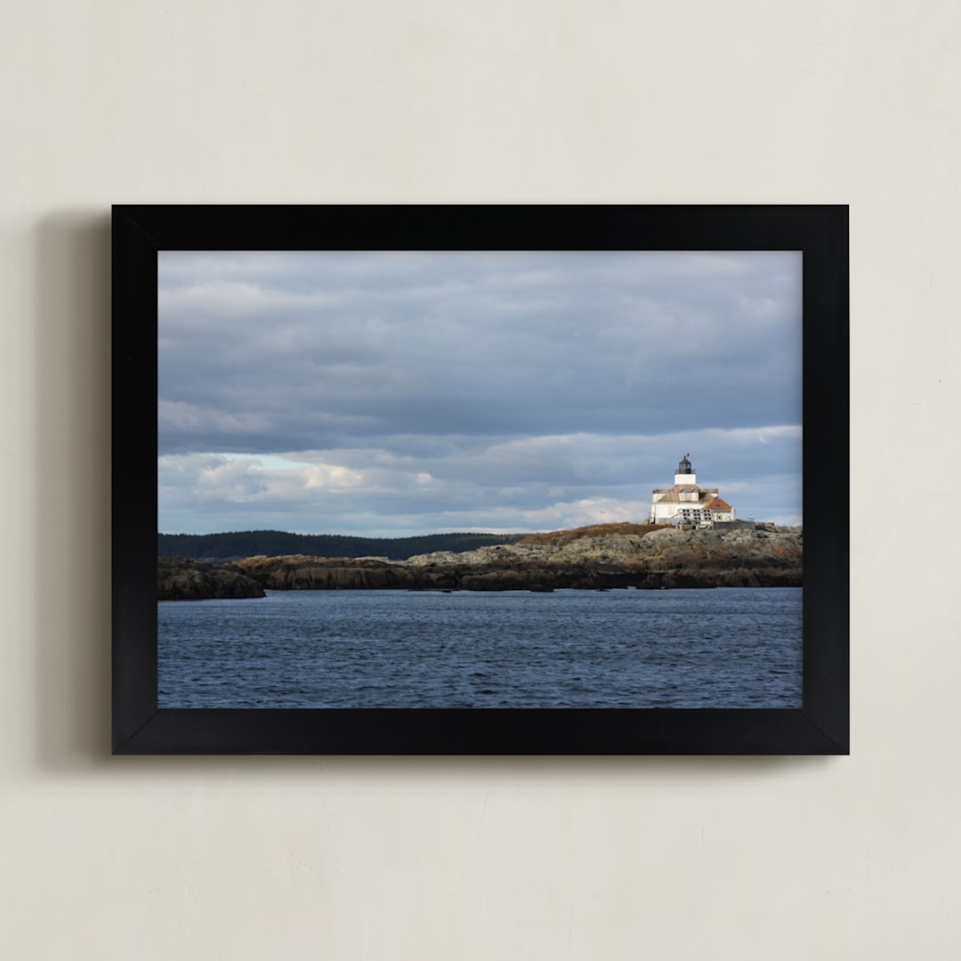 "Maine Lighthouse" - Art Print in Ocean Blue by Gray Star Design - Framed