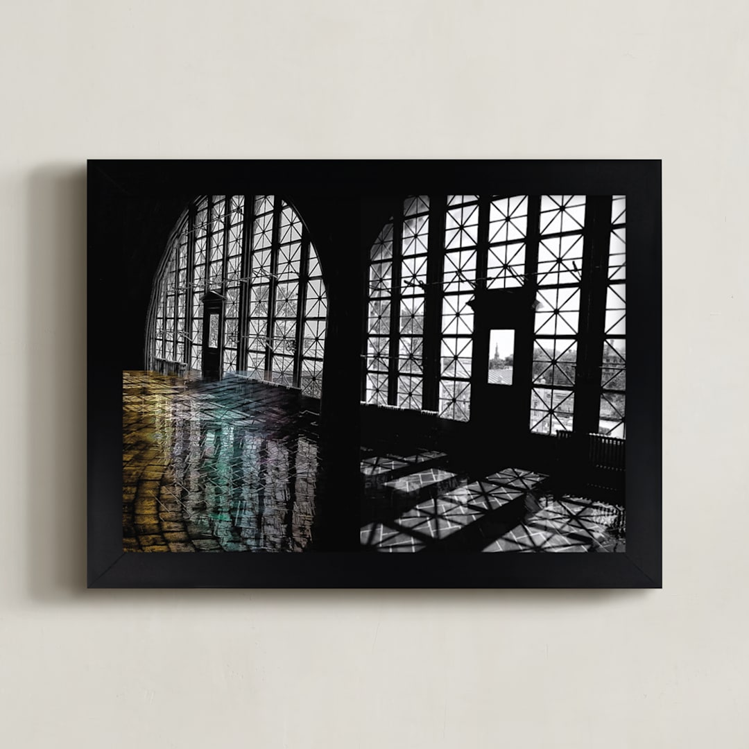 "Elis Island NYC" - Art Print in Blue NYC by A MAZ Design - Framed