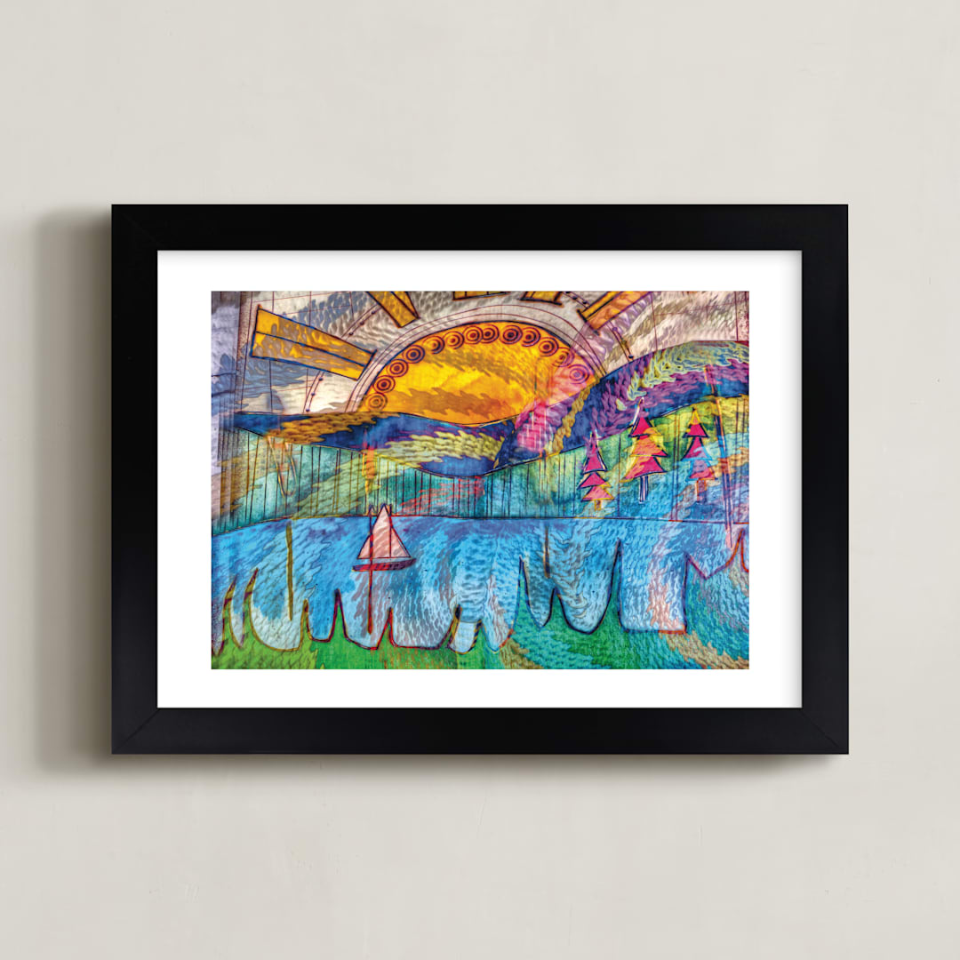 "Sail Away NW Art Print" - Art Print in Teal Gold Blue by A MAZ Design - Framed