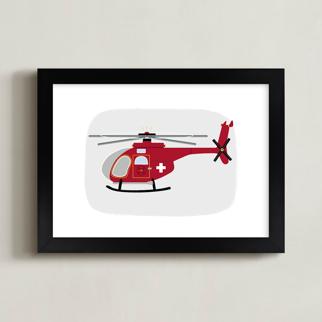 "Red Rescue Helicopter" - Art Print in Redder by Rebecca Marchese - Framed