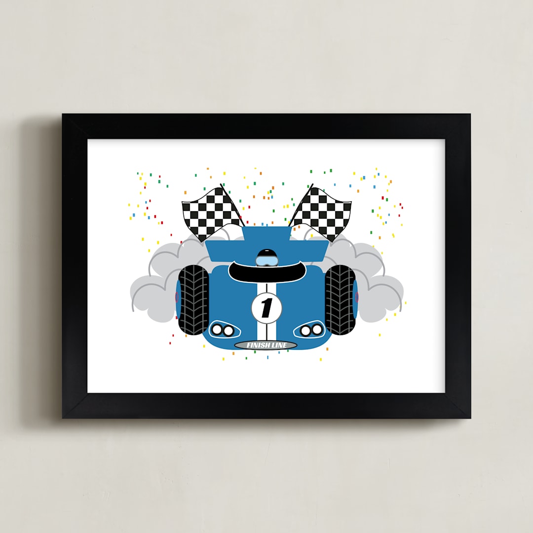 "my little racer" - Art Print in roadie blue by Rebecca Marchese - Framed