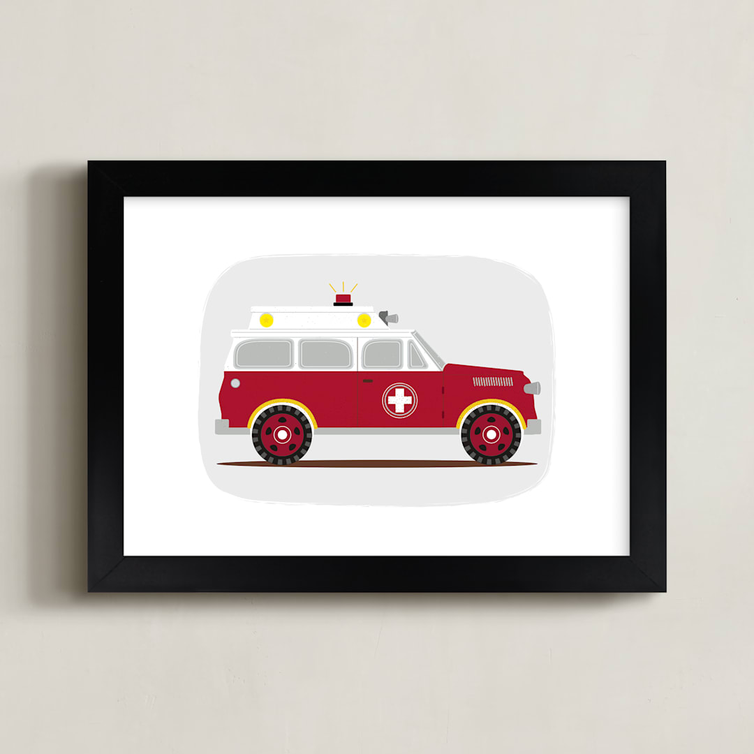 "Red Rescue Ambulance" - Art Print in Red rescue by Rebecca Marchese - Framed