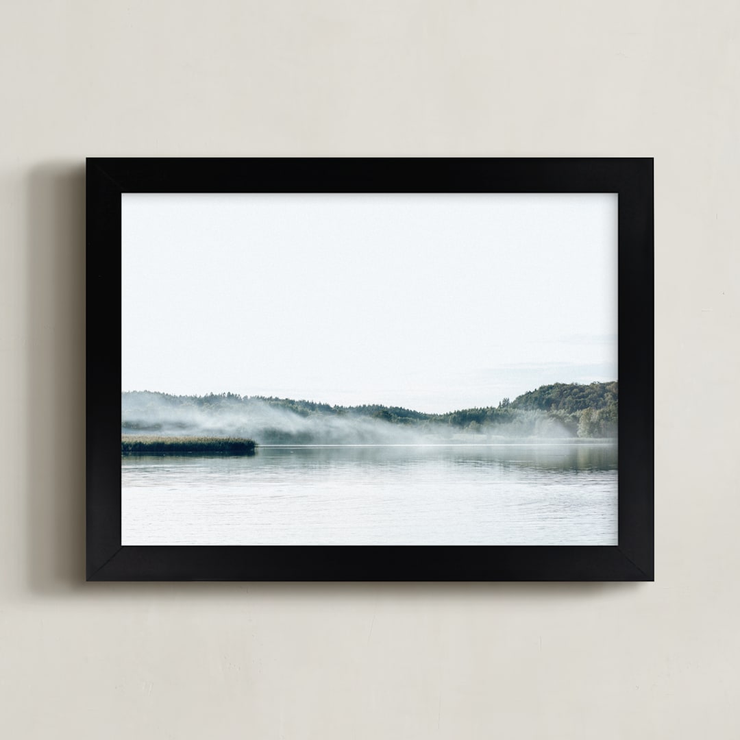"WhiteLake" - Art Print in white grey by Lying on the grass - Framed