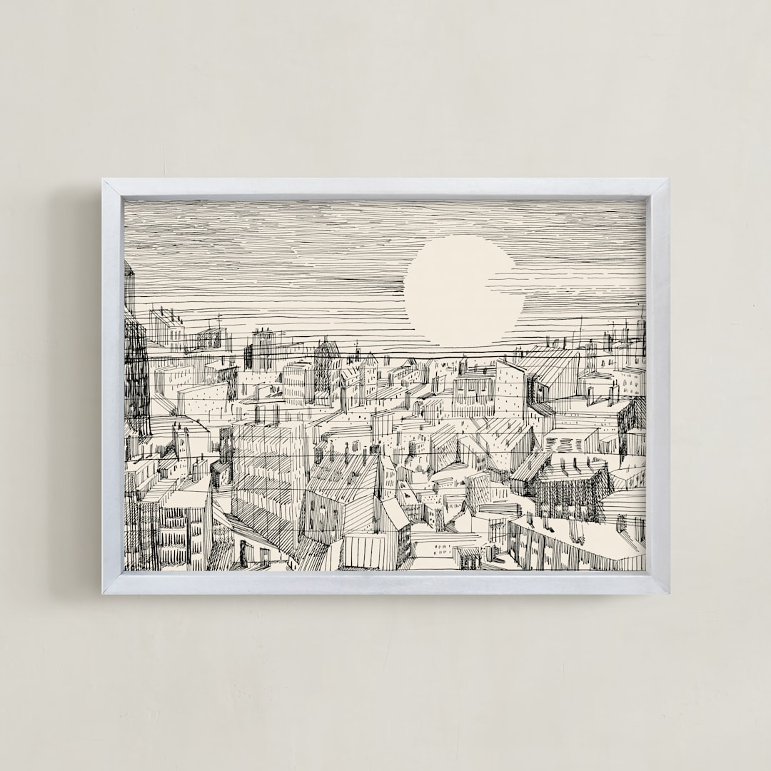"City Blues" - Art Print in Sand by Catilustre - Framed