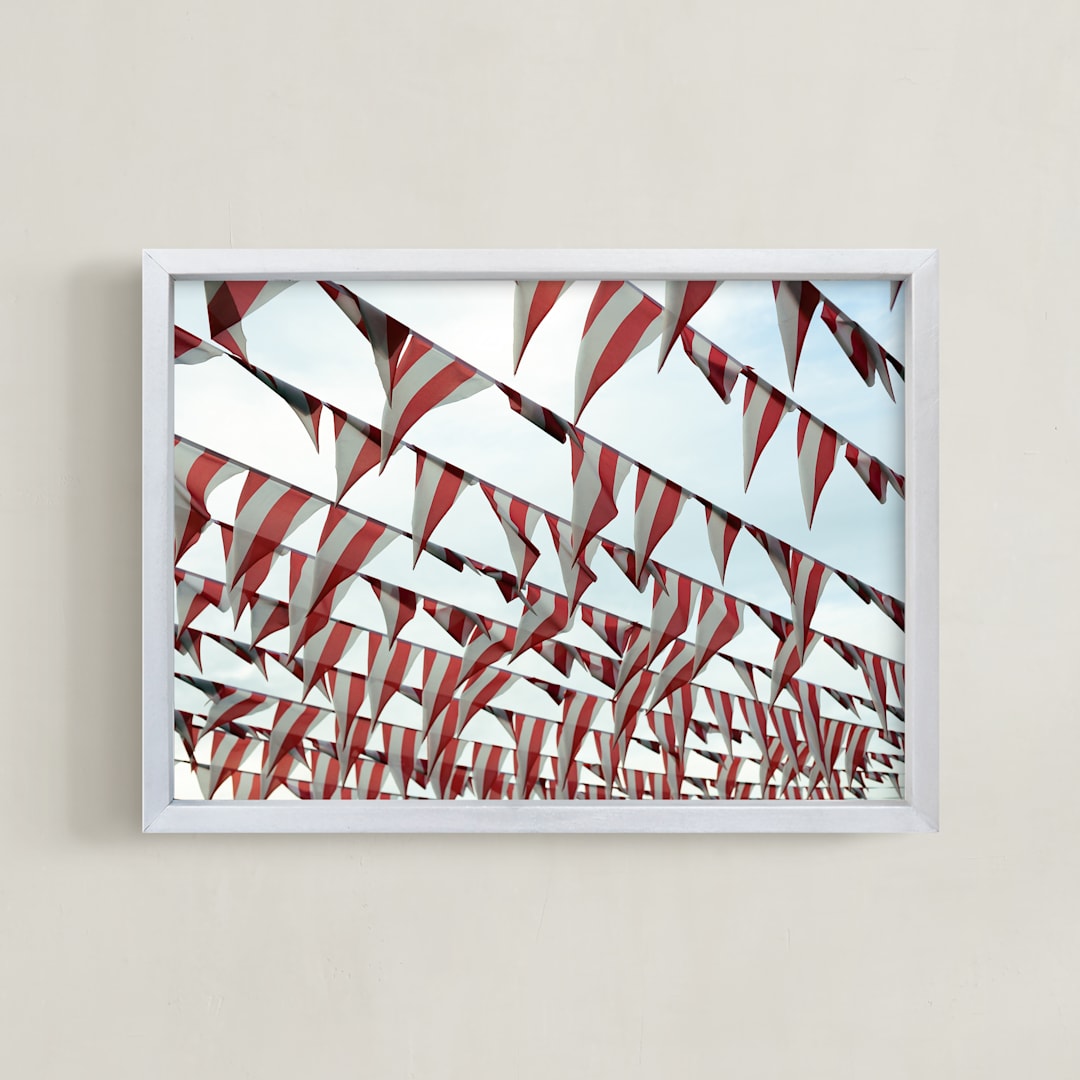 "Buntings" - Art Print in Carnival Red by KareneIsabelle - Framed