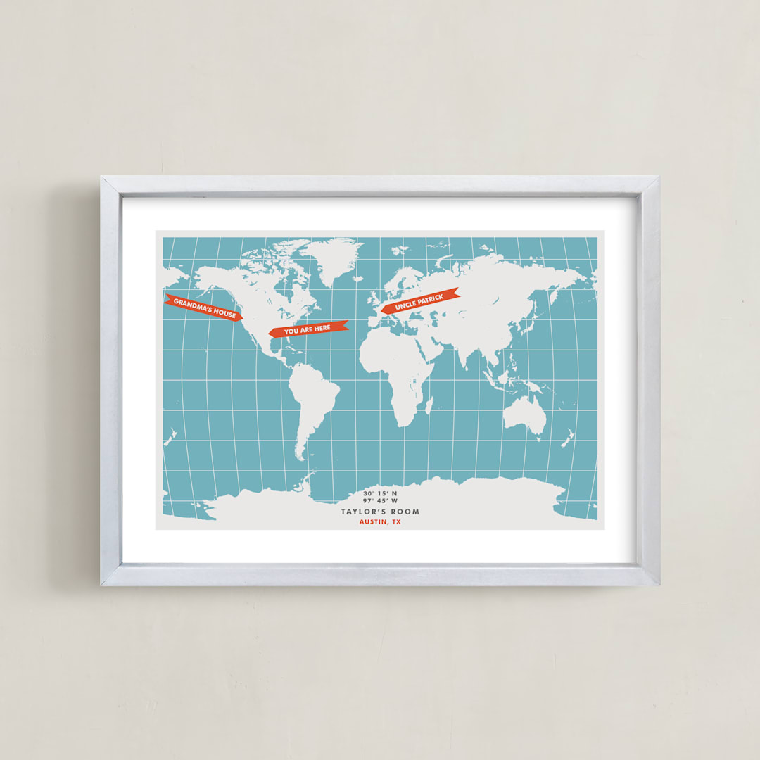 "You are Here" - Personalized Art Print in Ocean by Michelle Roman - Framed