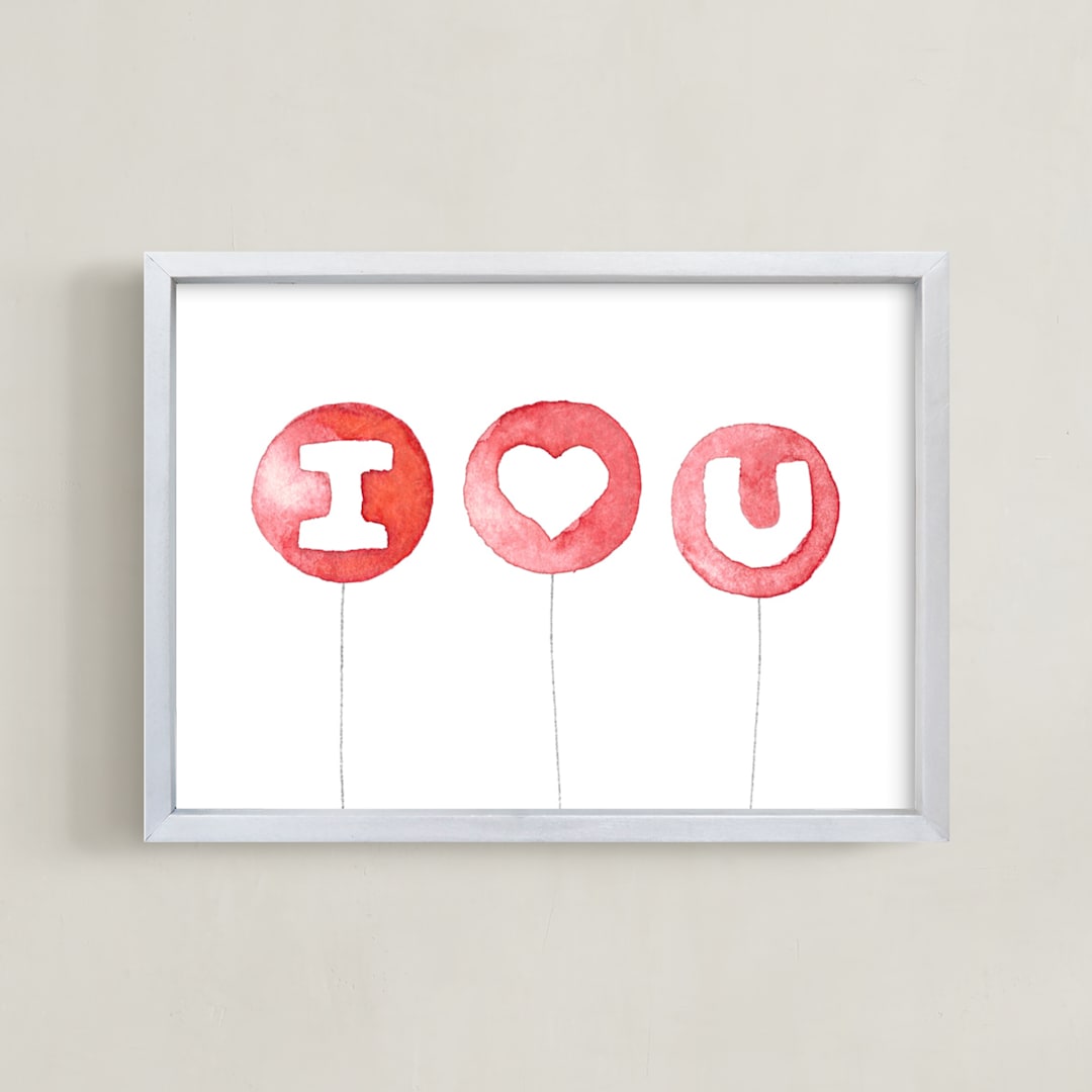 "I Heart U Balloons" - Art Print in Rose by Belia Simm - Framed