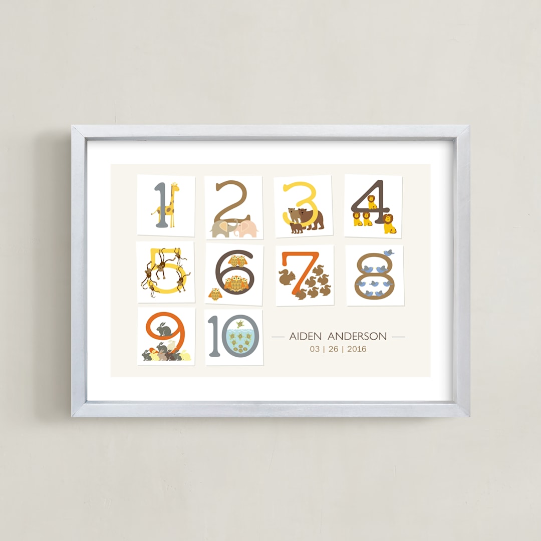 "Let's Count" - Personalized Art Print in Latte by Bella Expressions-Linda Birtel - Framed