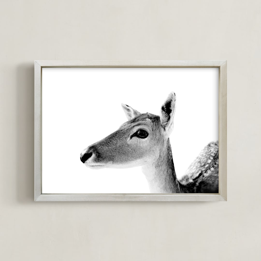 "Darling Deer" - Art Print in Charcoal by Jessie Steury - Framed