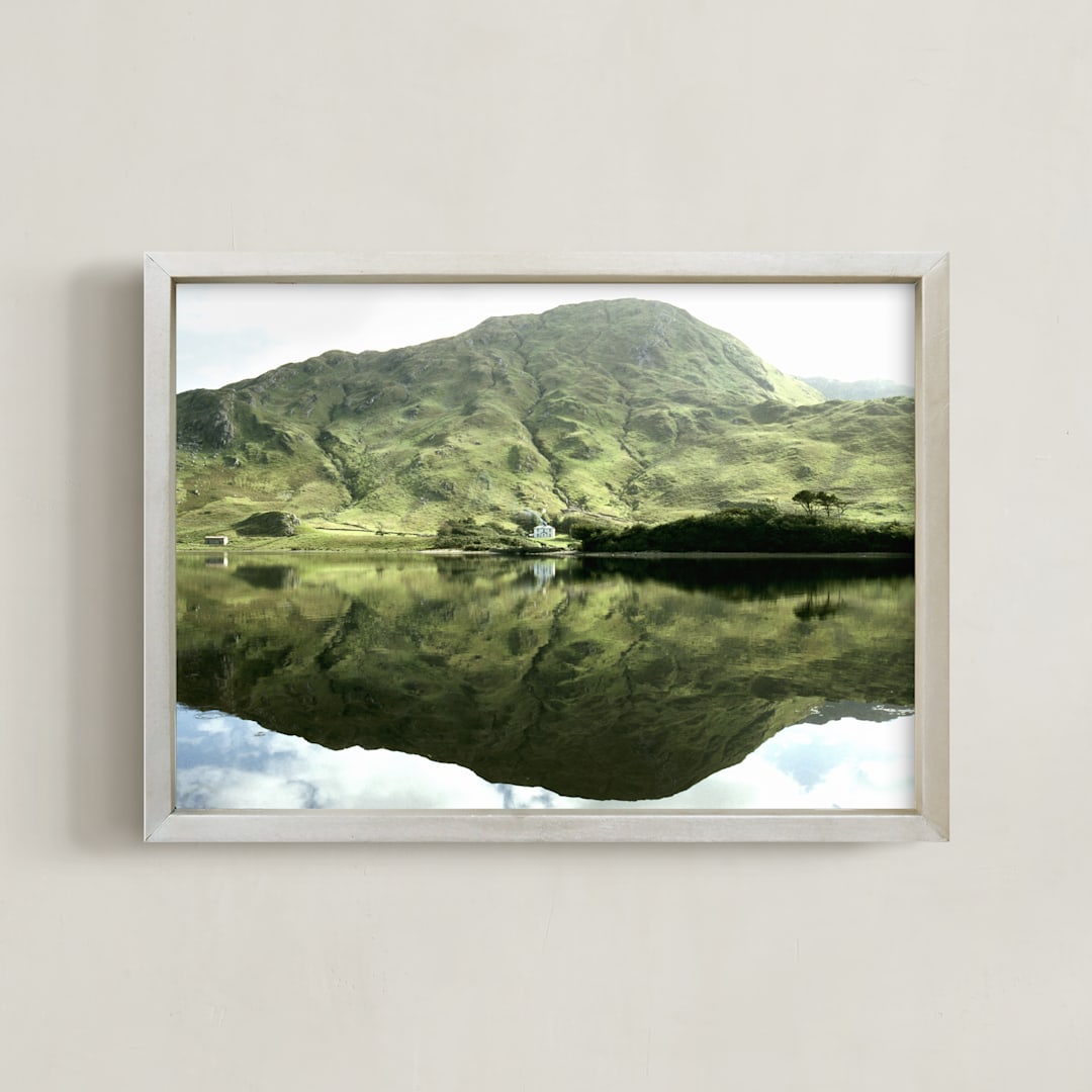 "Green Reflections Connemara Ireland" - Art Print in moss green by Eva Marion - Framed