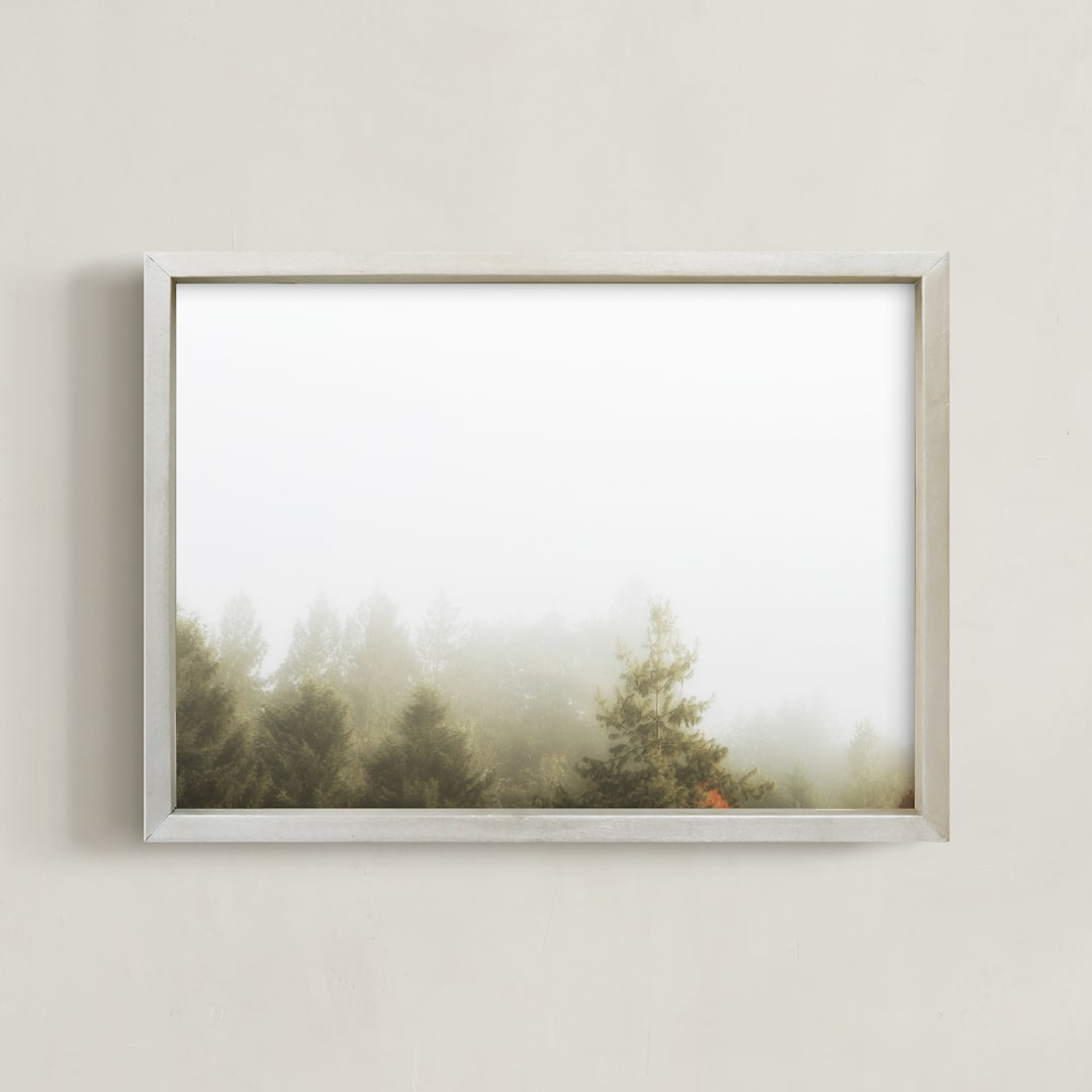 "Foggy Autumn Forest Morning" - Art Print in Foggy Green by Katie Buckman - Framed