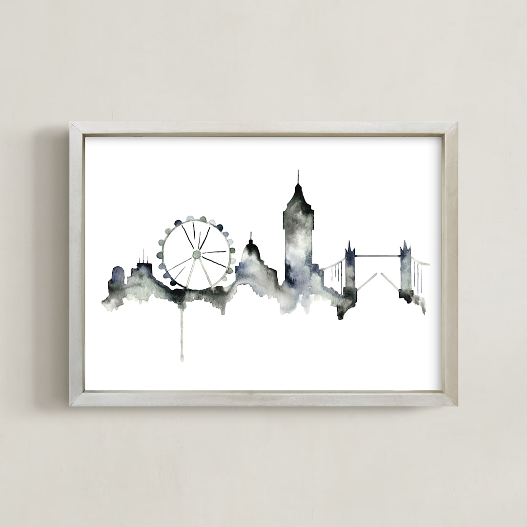 "London Skyline" - Art Print in Shades of Grey by Kelsey McNatt - Framed