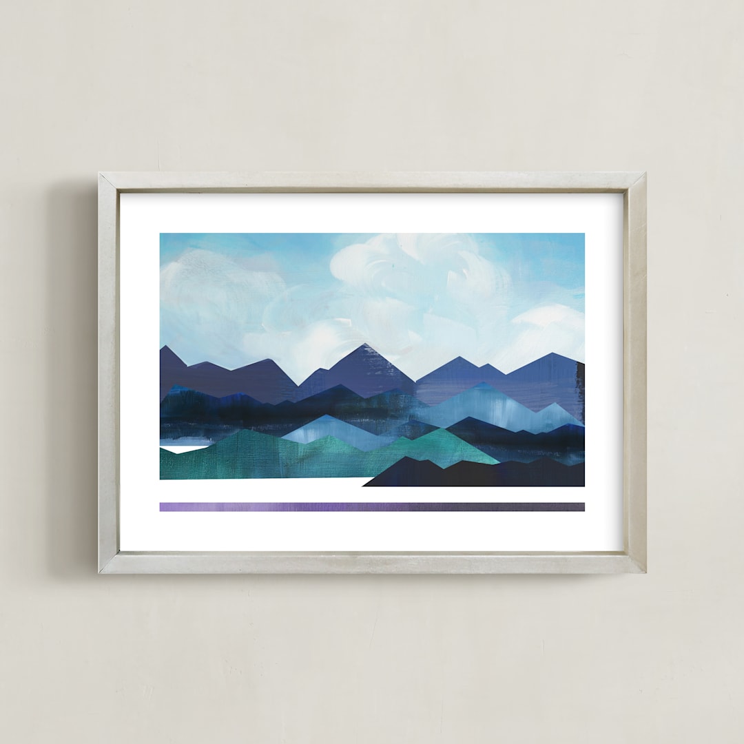 "Mountain Ridges" - Art Print in Mountain Blue by AlisonJerry - Framed