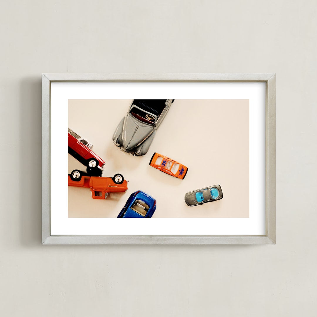 "toy cars" - Art Print in carrot by Morgan Kendall - Framed