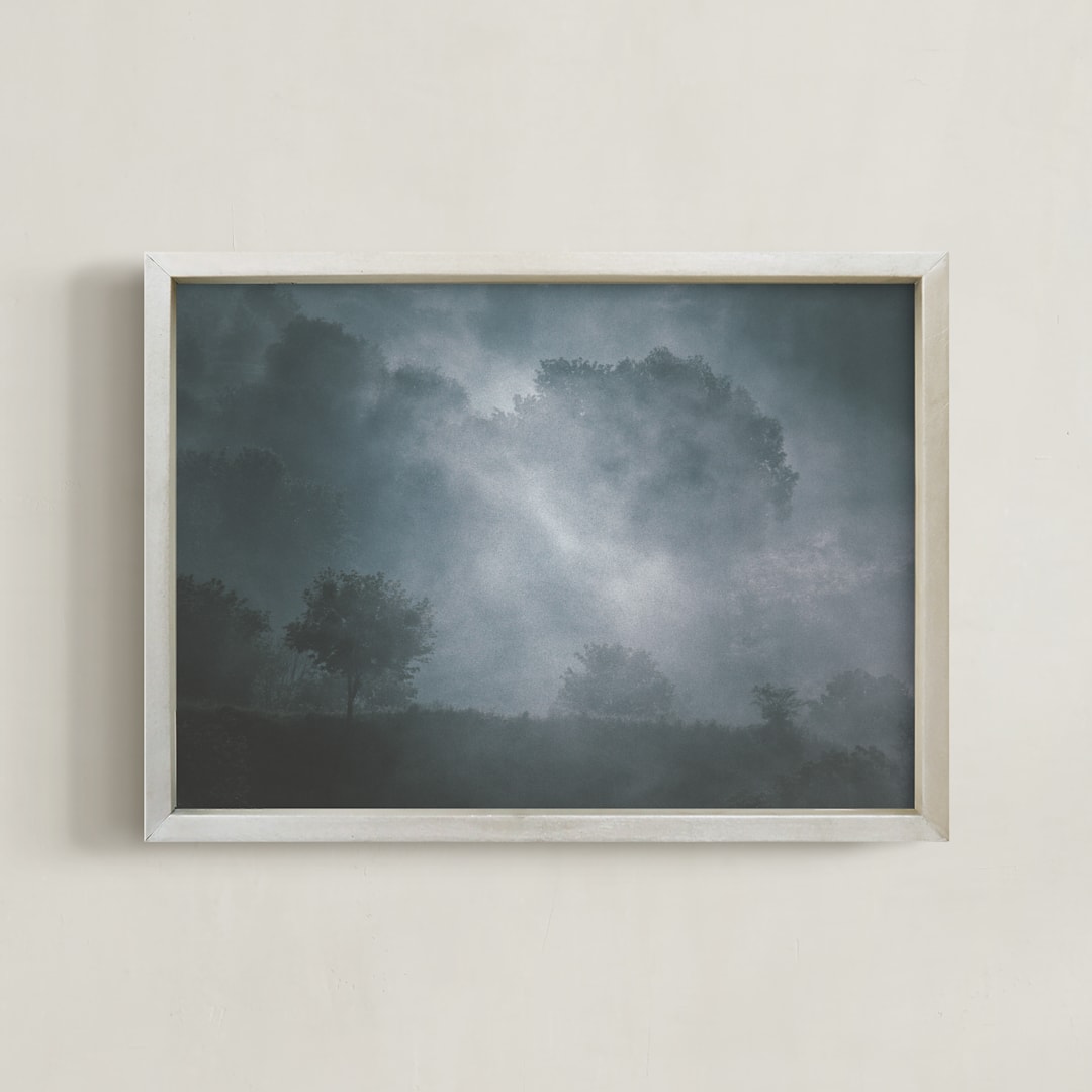 "Summer sunrise III" - Art Print in Blue by Lying on the grass - Framed