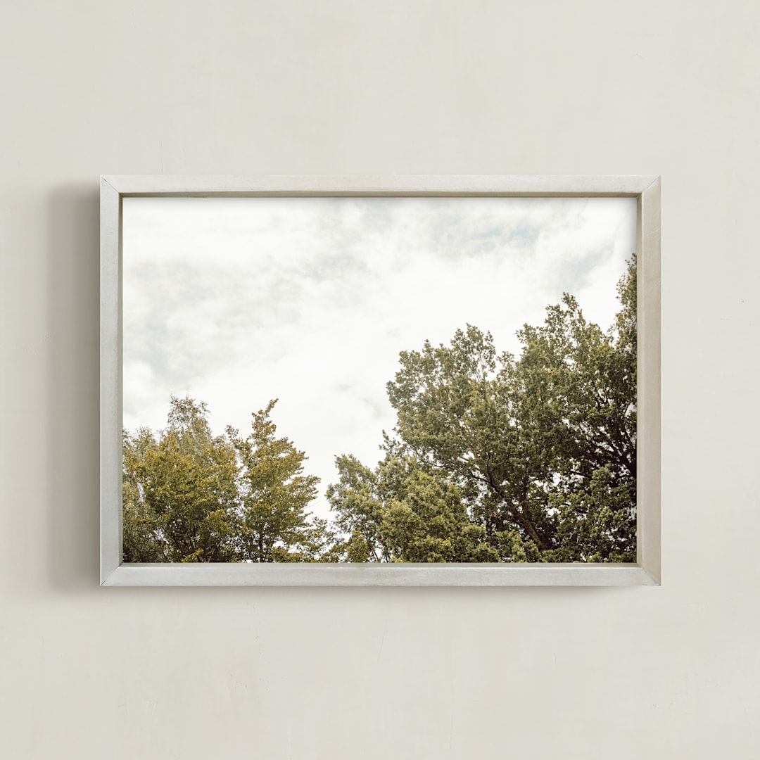 "Trees in the clouds" - Art Print in Calm Orange by Lying on the grass - Framed