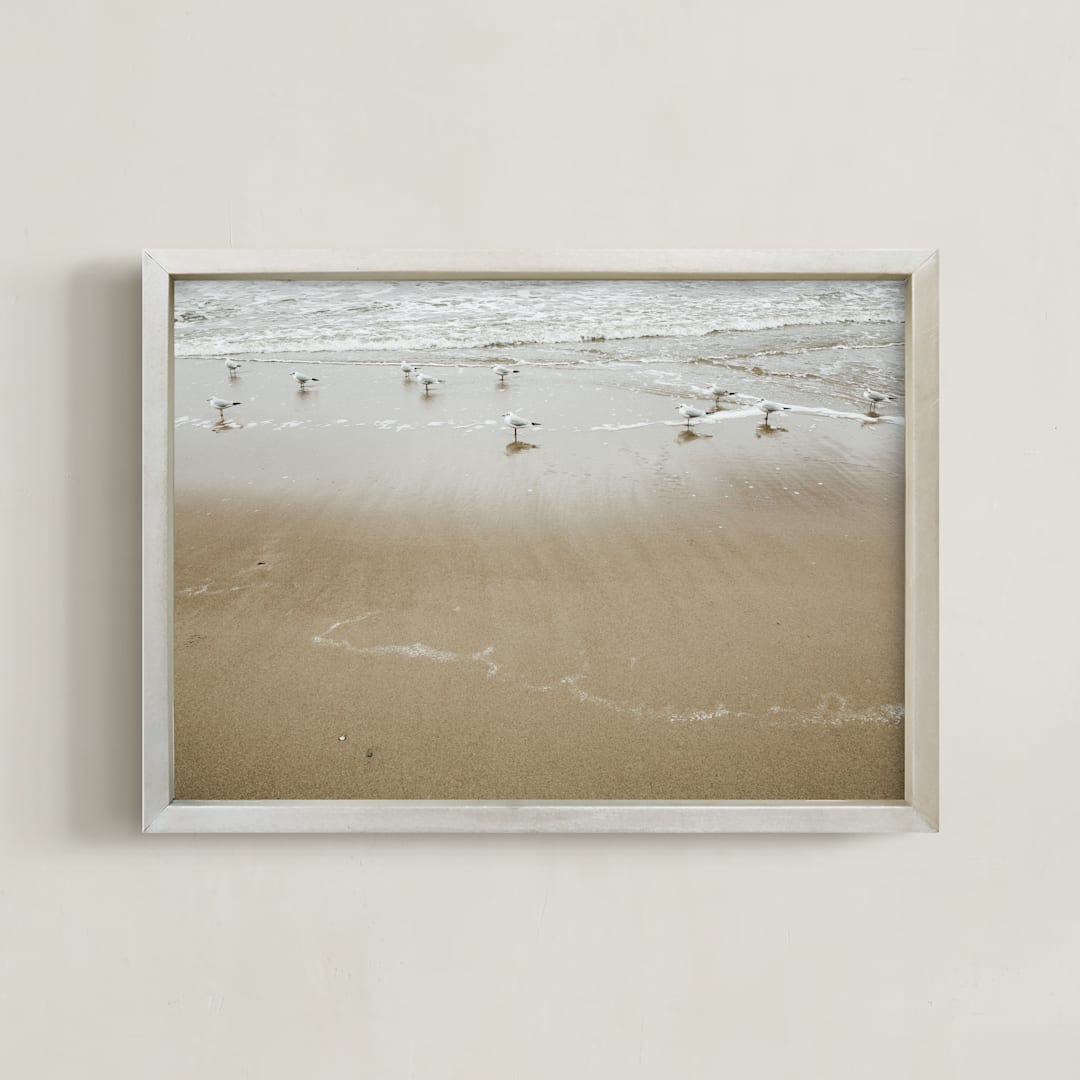 "By the sea - Seagulls " - Art Print in Green Gray by Lying on the grass - Framed