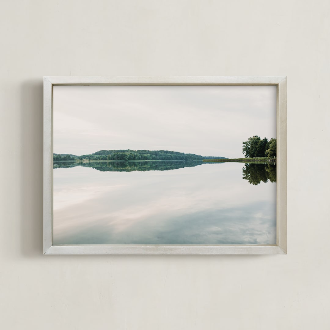 " Horizon bw" - Art Print in turquoise green by Lying on the grass - Framed