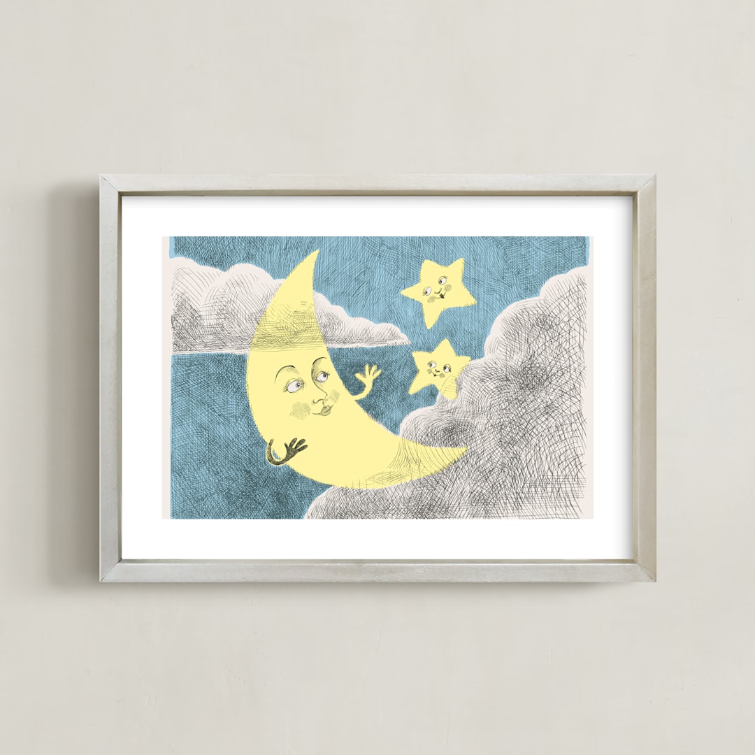 "Claire de Lune" - Art Print in Night Blue by Catilustre - Framed