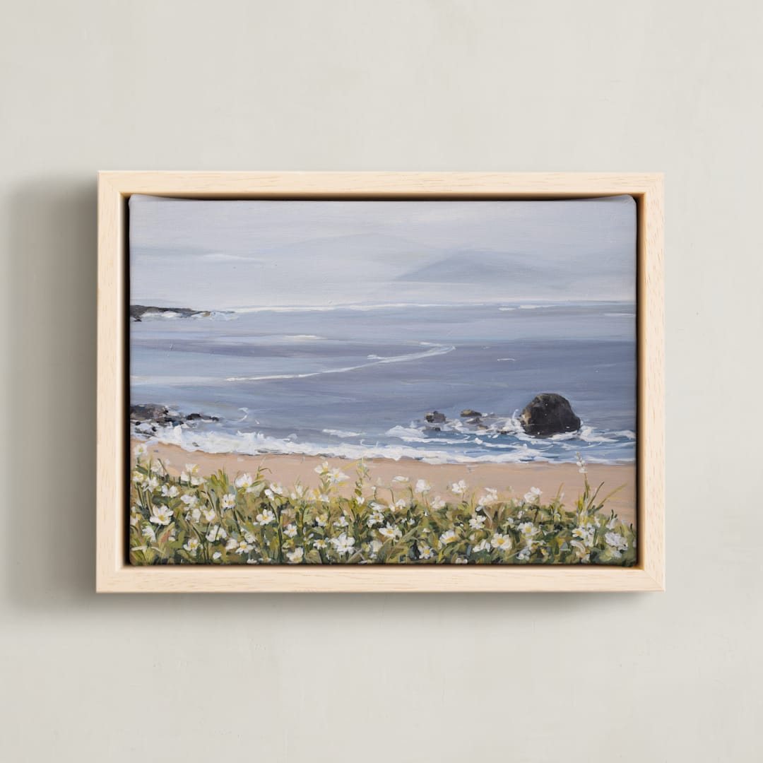 "Seaside Daisies" - Art Print in Dusty Blue by Arohika Verma - Framed Canvas