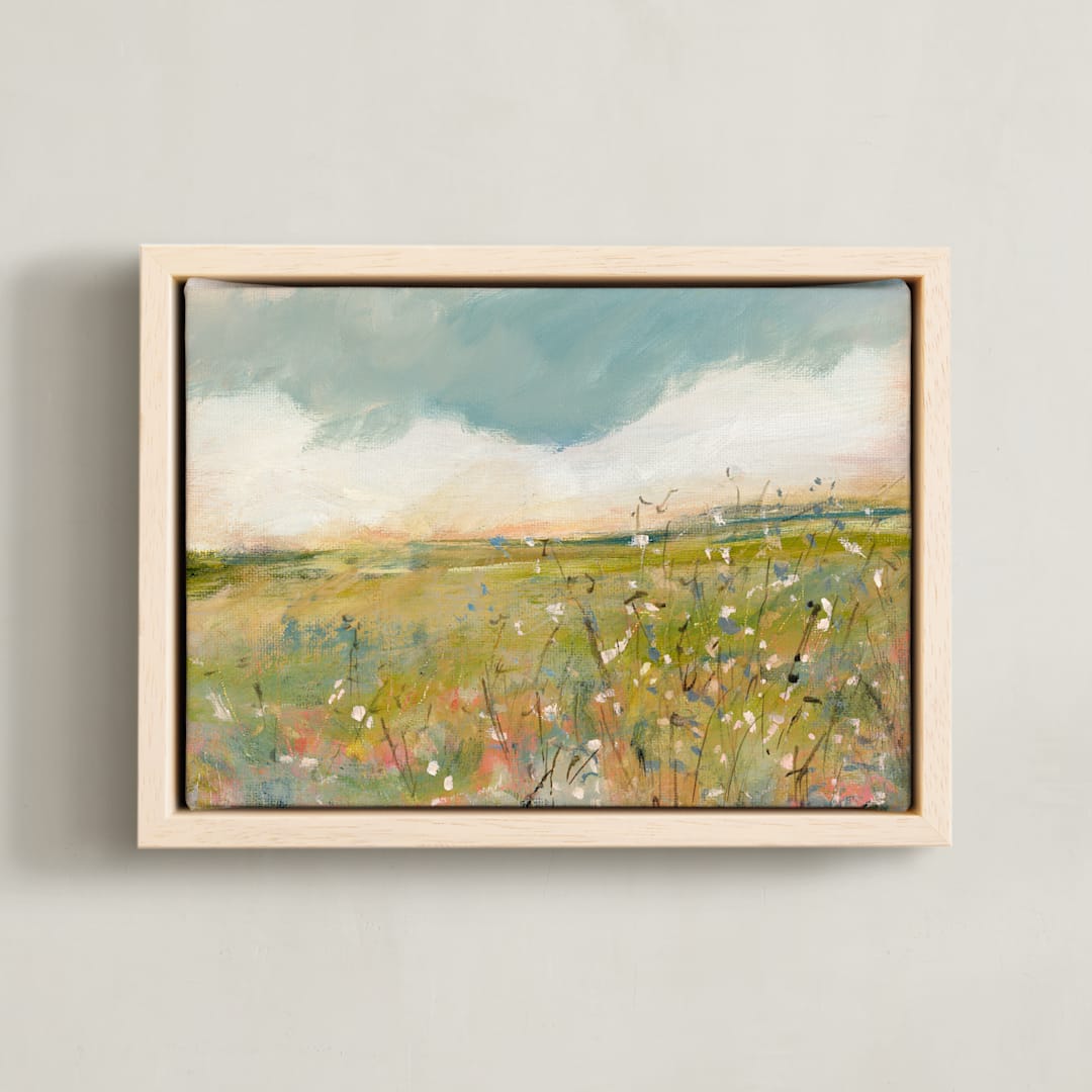 "Waiting by the Wildflowers" - Art Print in Sunshine by Lindsay Megahed - Framed Canvas
