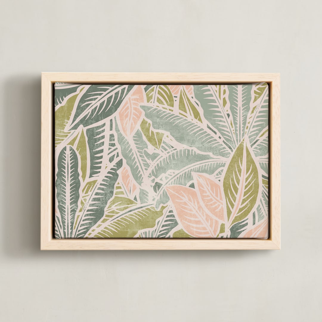 "Tropical Leaves" - Art Print in Robin's Egg by Lucrecia Caporale - Framed Canvas