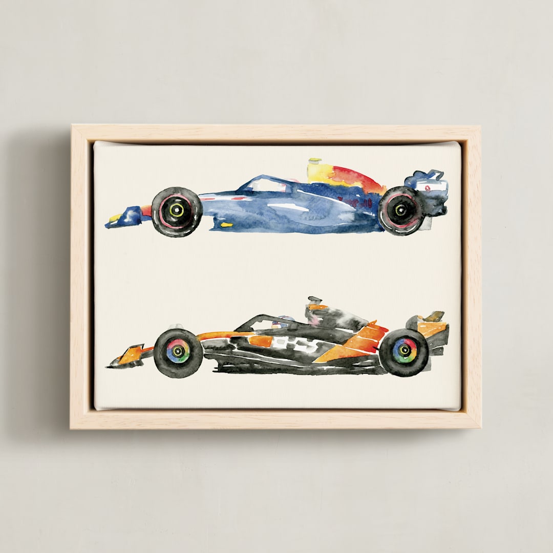 "Fast and Faster" - Art Print in Beige by Jamie Peterson - Framed Canvas
