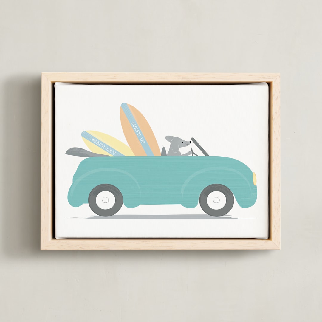 "Beach Day Fun" - Art Print in VW blue by Rebecca Marchese - Framed Canvas