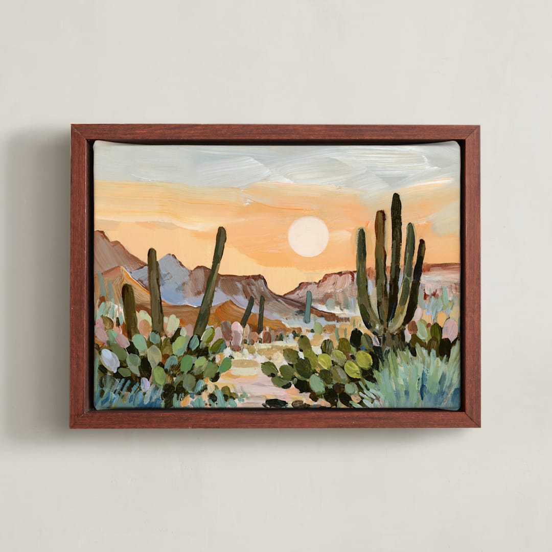 "Glowing Desert Moon" - Art Print in Orange by Shina Choi - Framed Canvas