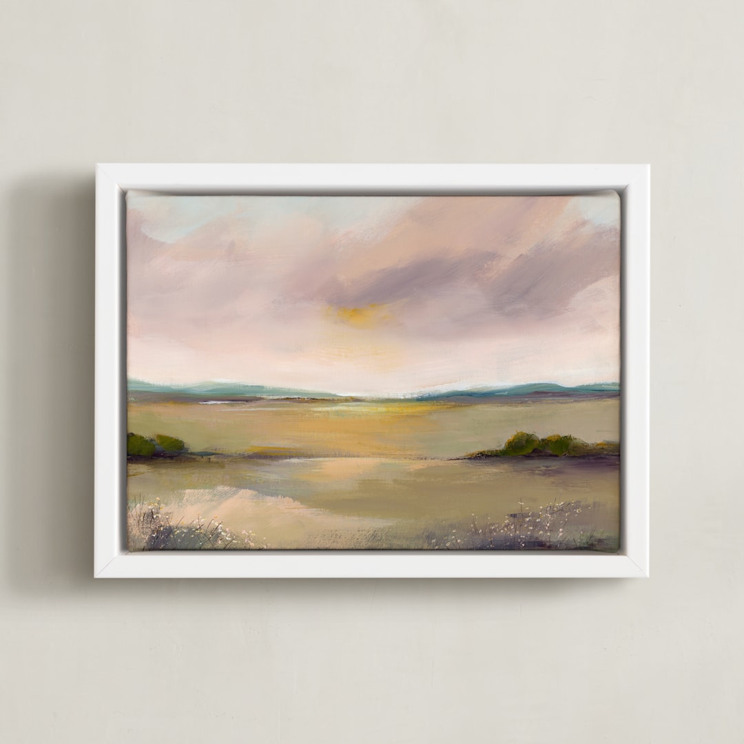 "September Sun" - Art Print in Peach by Lindsay Megahed - Framed Canvas