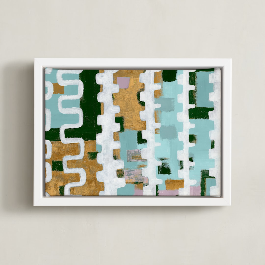 "Assemblage I" - Art Print in Assembled Egg Blue by Bethania Lima - Framed Canvas