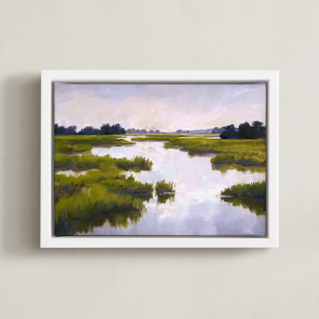 "Fair Exchange" - Art Print in Marshy Green by Stephanie Goos Johnson - Framed Canvas