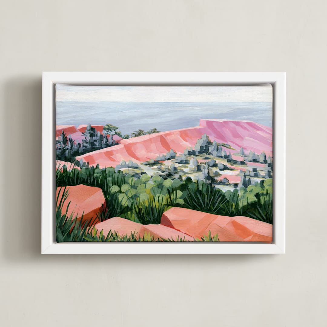 "Coastal Cliffs" - Art Print in Coral by Paper Sun Studio - Framed Canvas
