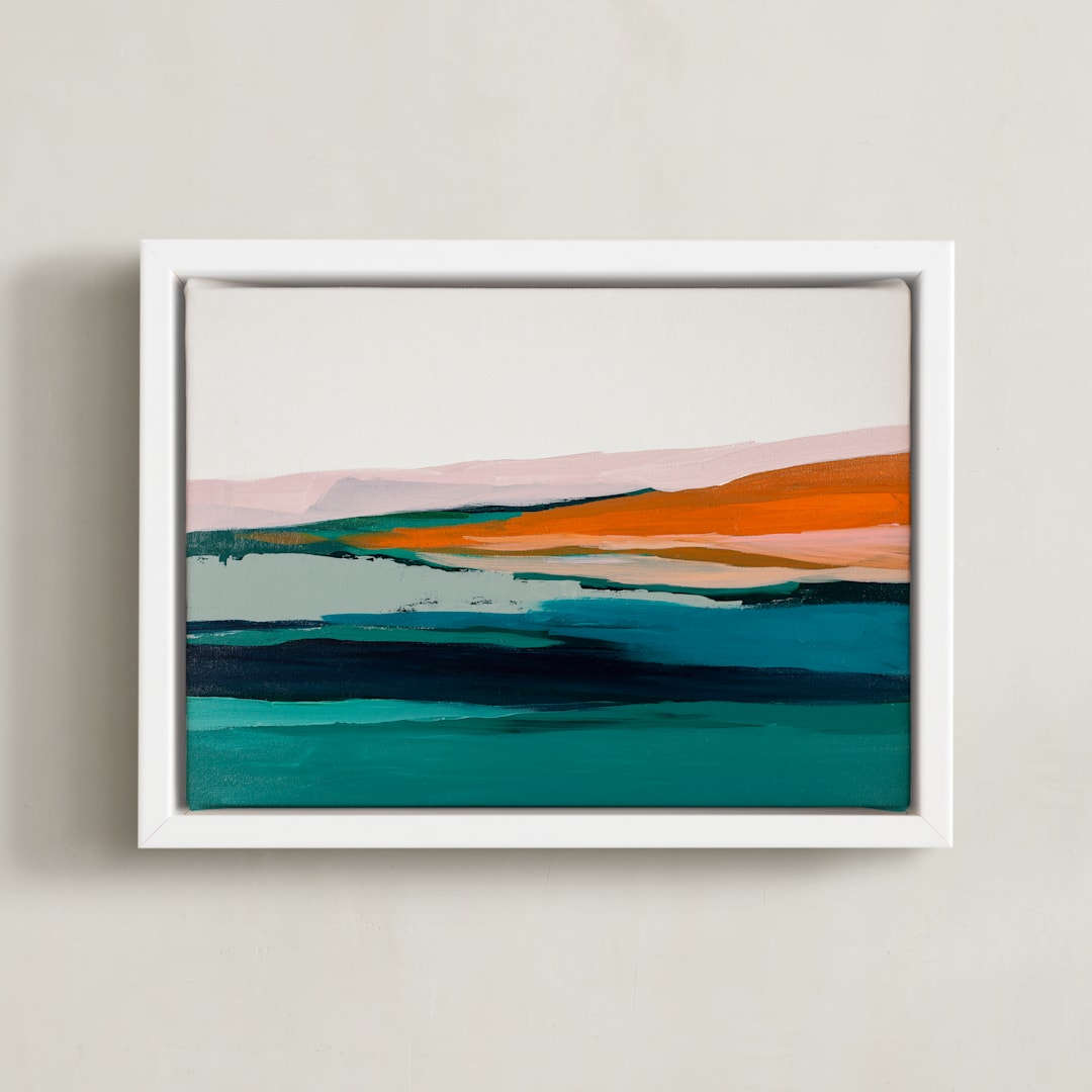 "Colorful Abstract Seascape" - Art Print in bright orange by Caryn Owen - Framed Canvas